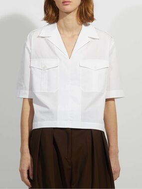Acne Studios Stina Safari Poplin Cotton Cropped Shirt White Pockets Sz L/40